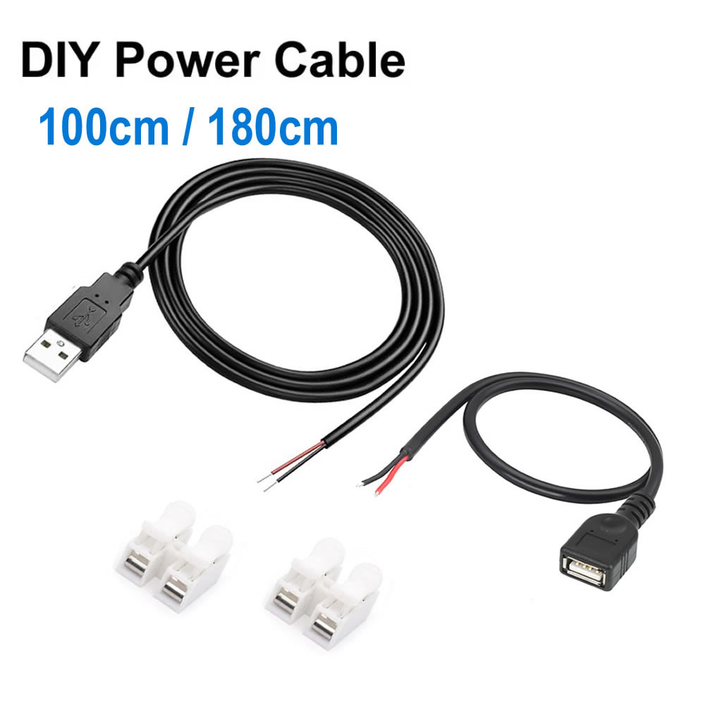 Electronics Repair Gadgets - DC 2ピンUSB電源ケーブル USBオス-メス 2芯延長コード 5V機器用 DIY設置