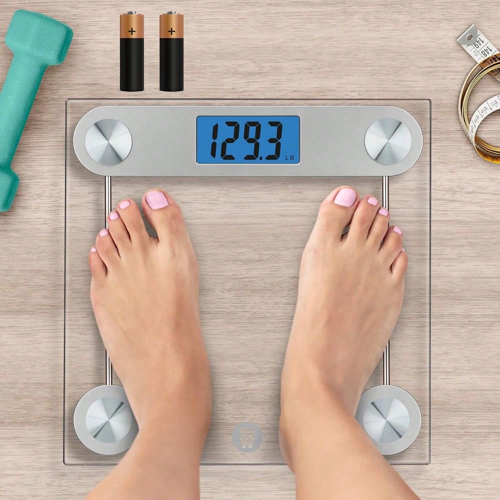 Body Fat Scale Smart - スマート体脂肪計、浴室用電子体重計、12インチ強化ガラス製広幅計量台、0.05ポンドまでの精度、明るいLEDディスプレイ