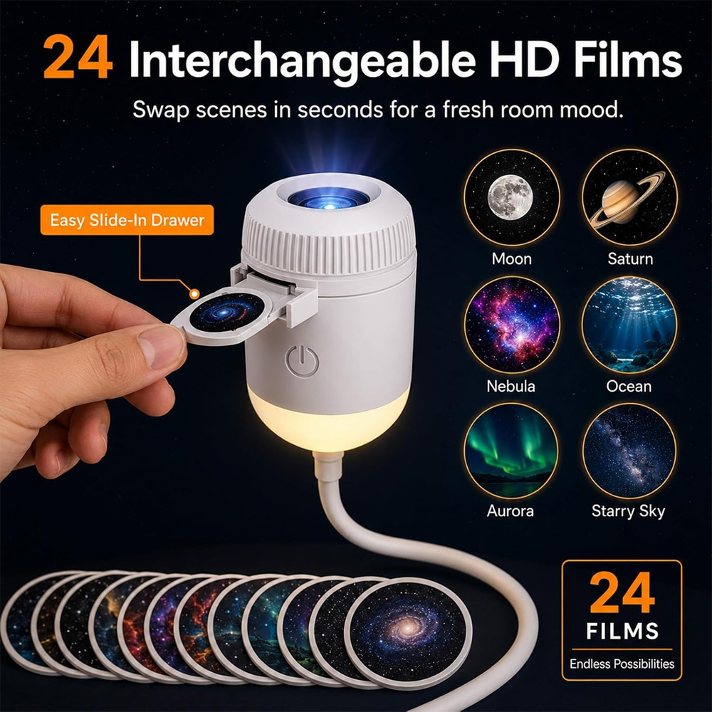 24スライド回転式ギャラクシースターリースカイプロジェクター - Mini Projector Portable のレビューと価格