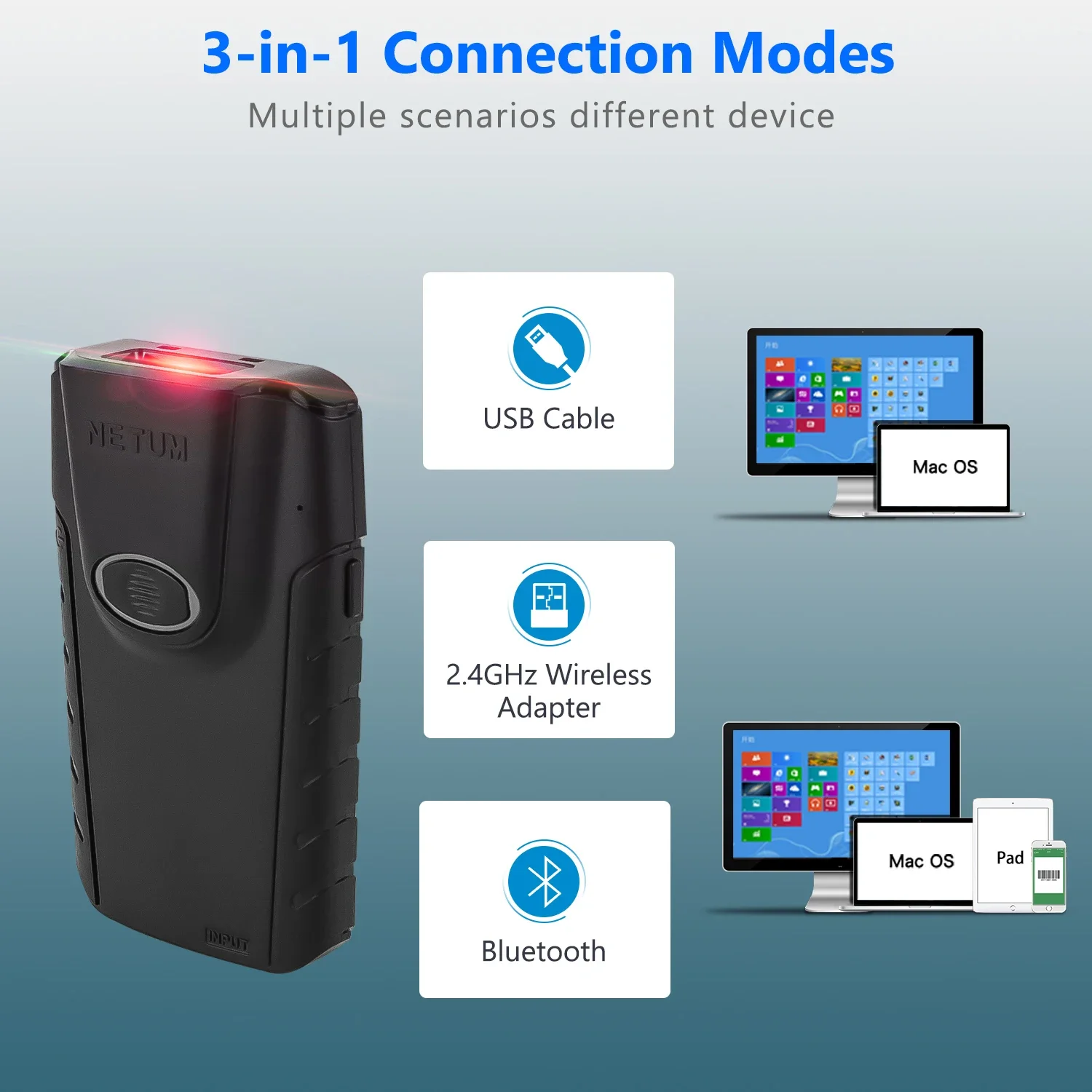Netum E800 QRコードリーダー スマホ背面クリップ - Barcode Scanner Wireless のレビューと価格