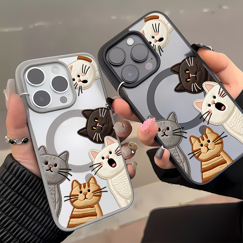 可愛いフェイク刺繍猫柄iPhoneケース iPhone 15 - Apple Iphone 16 のレビューと価格
